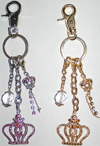 Pink or Gold Rhinestone Outline Crowns Key Chain Belt or Purse Strap Charm
