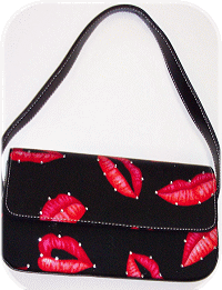 Purse small w flap and leather strap - red lips