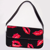 Purse small w flap and leather strap - red lips
